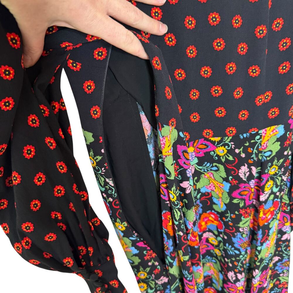 BODEN Blouson Sleeve Floral Maxi Dress V Neck Size 2P Black Red - Picture 10 of 14